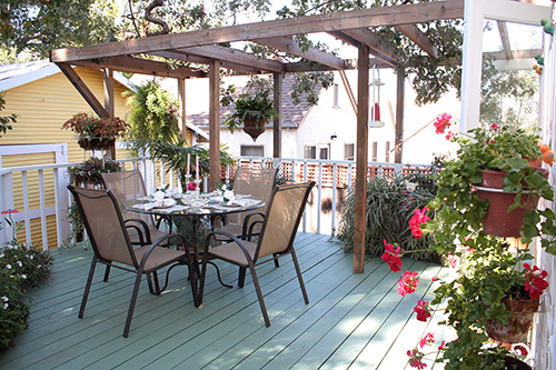 Deck behind Victorian home in Martinez, California.